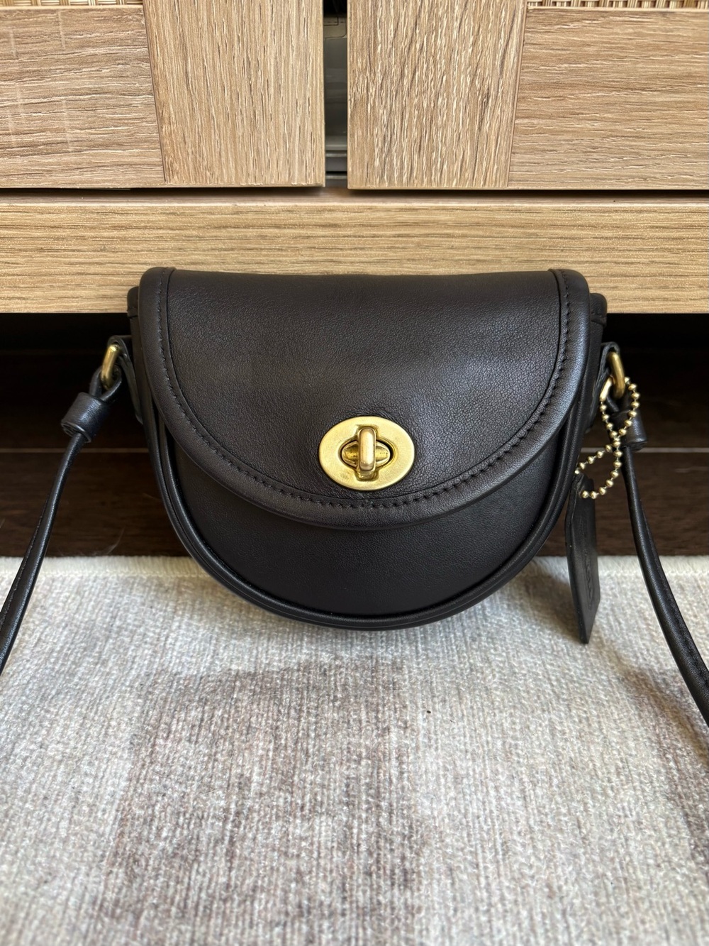COACH Vintage Mini Watson Black Leather Crossbody Saddle Bag Purse 6606